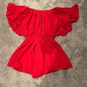 Red off-the-shoulder romper